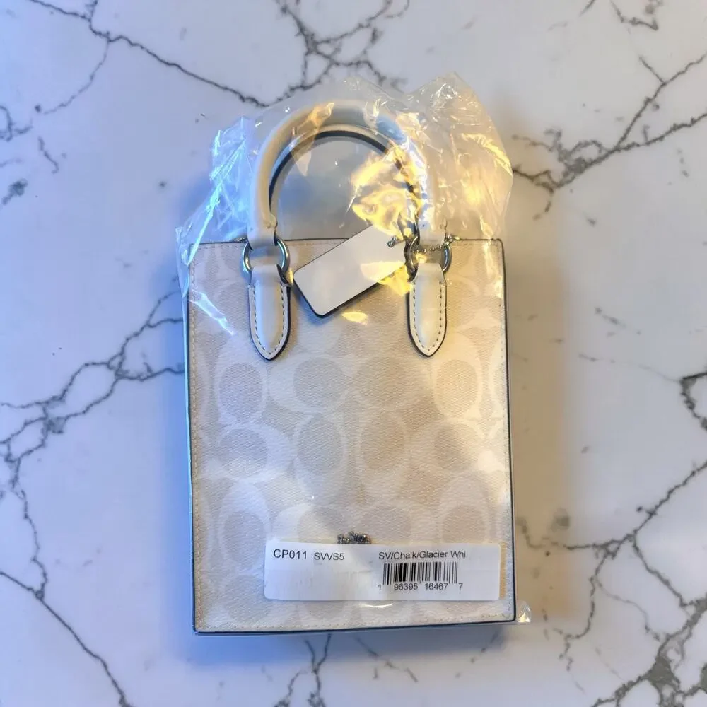 Coach North South Mini Tote Crossbody In Signature Canvas White CP011 - Picture 7 of 8